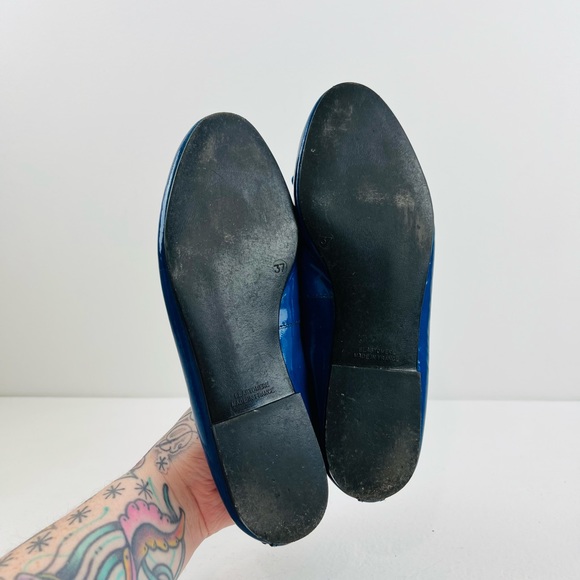 French Sole Blue Patent Leather Classic Bow Tie Ballerina Flat Pumps UK 4 - Picture 11 of 13
